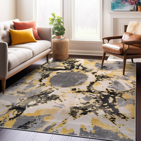 World Rug Gallery Contemporary Abstract Circles Non Shedding Soft Area Rug 7' 10 x 10' Yellow 389YELLOW8x10